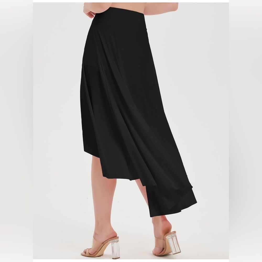 Catherines High Low Skirts size 1X Asymmetrical Black Flowy Maxi elastic waist - Picture 2 of 7